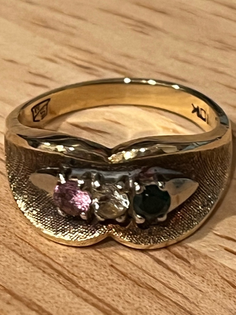 Gold Multi-Stone Women's Ring - Green, Clear & Pink Accents